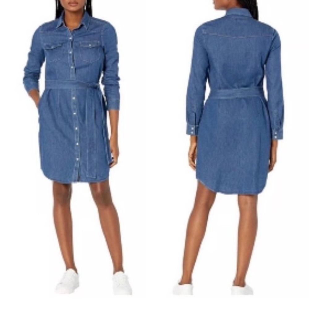 UNTUCKit Zara Denim Shirt Dress Long Sleeve Belted Casual Tencel Lyocell 14 NEW